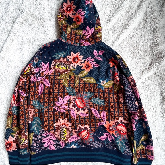 Johnny Was Zip Front Hoodie Striped Sleeves Floral Boho Large - Picture 3 of 7